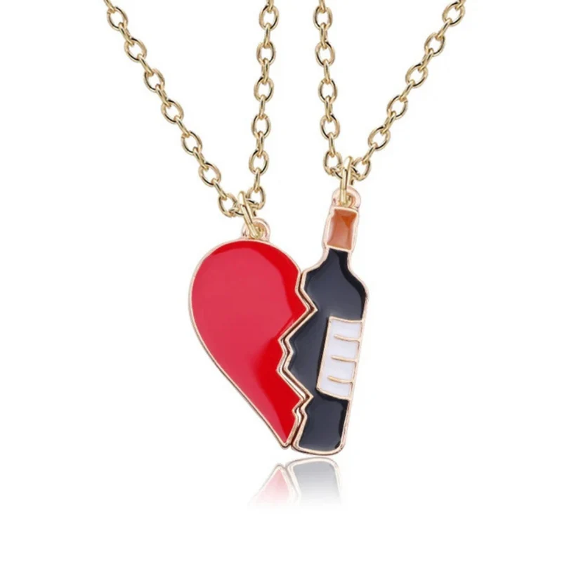 Collier Couple Cœur et Bouteille