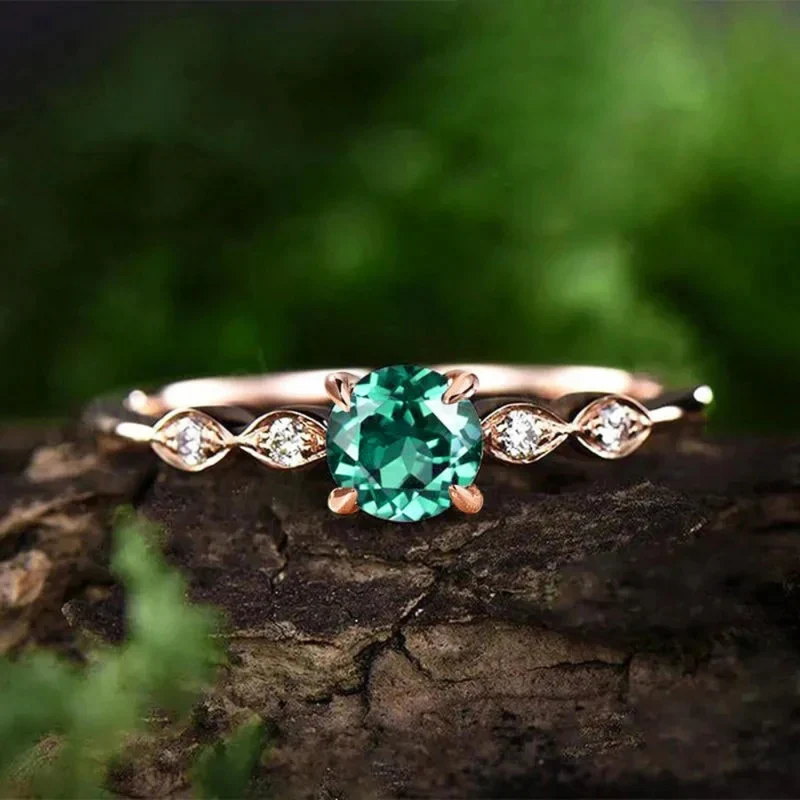 Bague Diamant Vert Or Rose