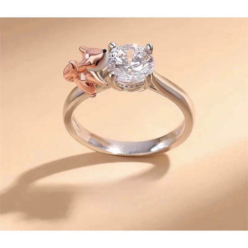 Bague Solitaire et petit Renard