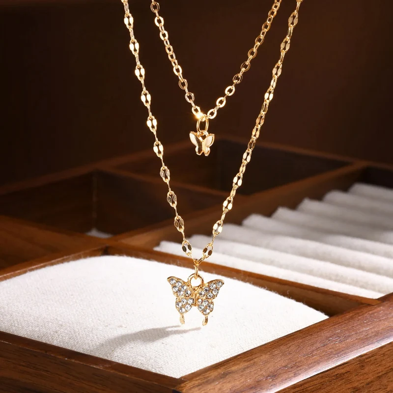 Collier Double Chaîne Papillon
