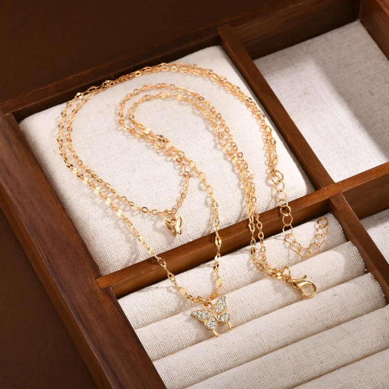 Collier Double Chaîne Papillon