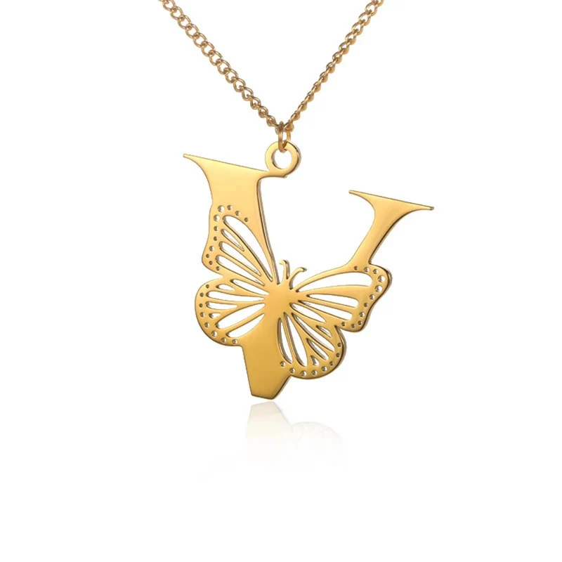 Collier Initiale V Papillon