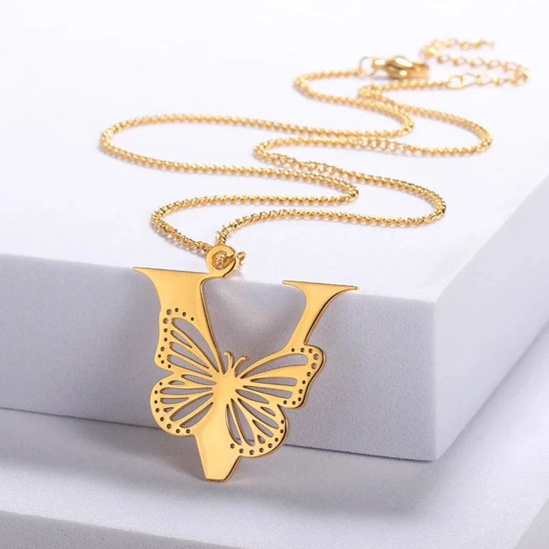 Collier Initiale V Papillon