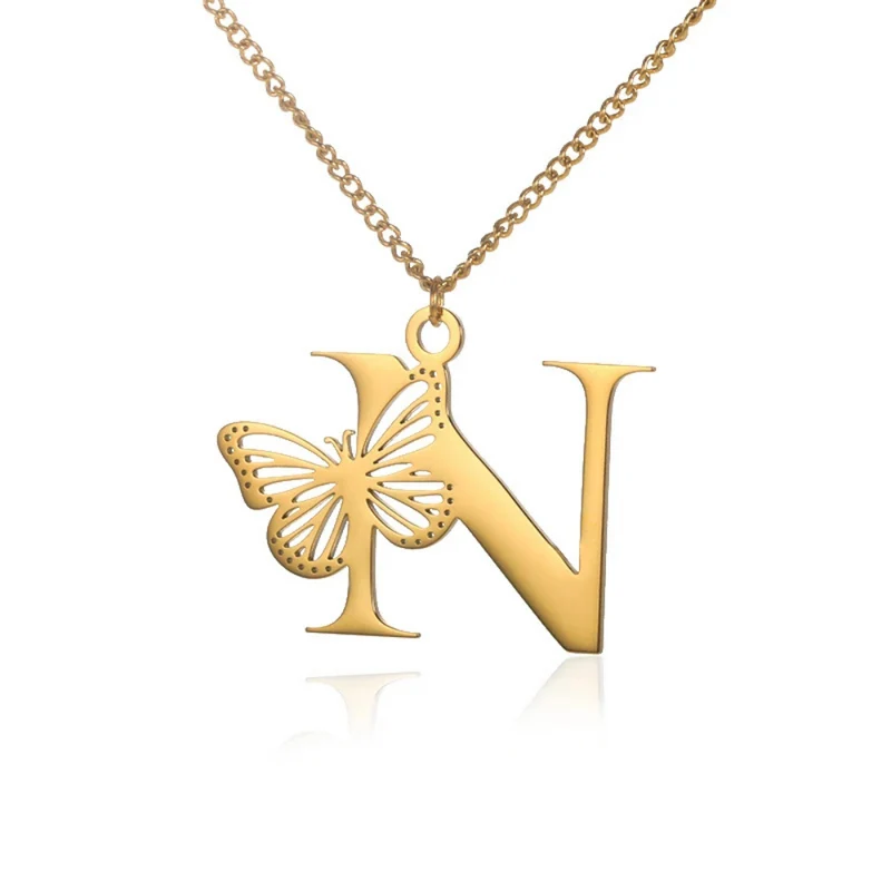 Collier Initiale N Papillon
