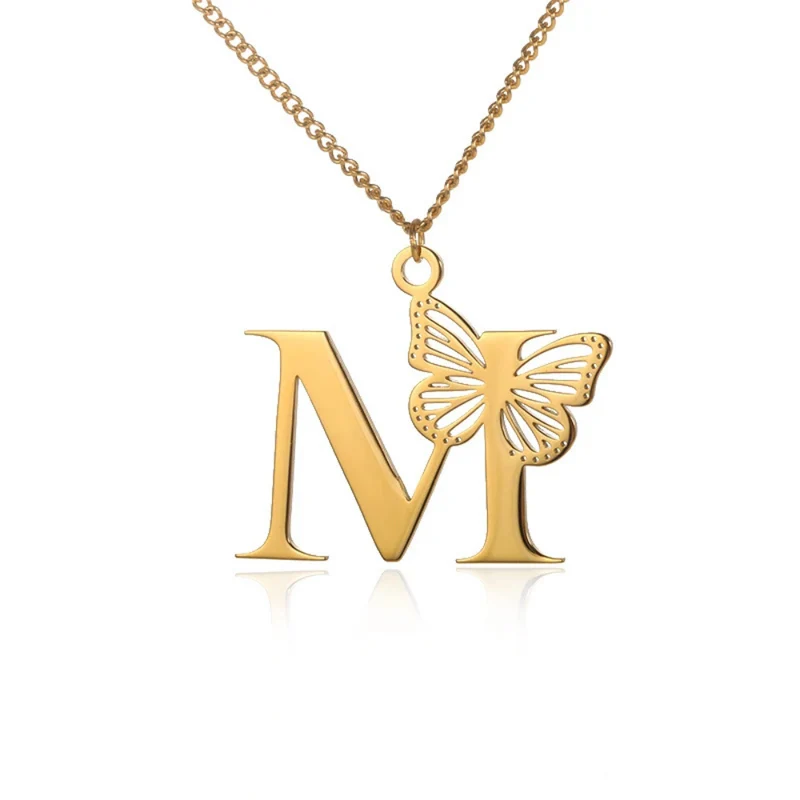 Collier Initiale M Papillon