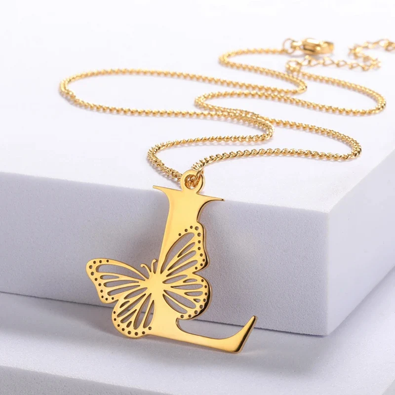 Collier Initiale L Papillon