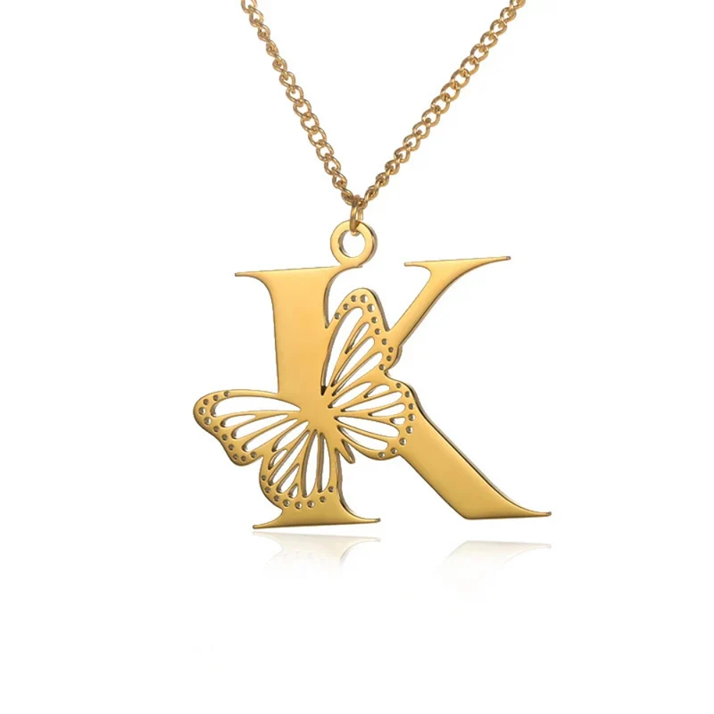 Collier Initiale K Papillon