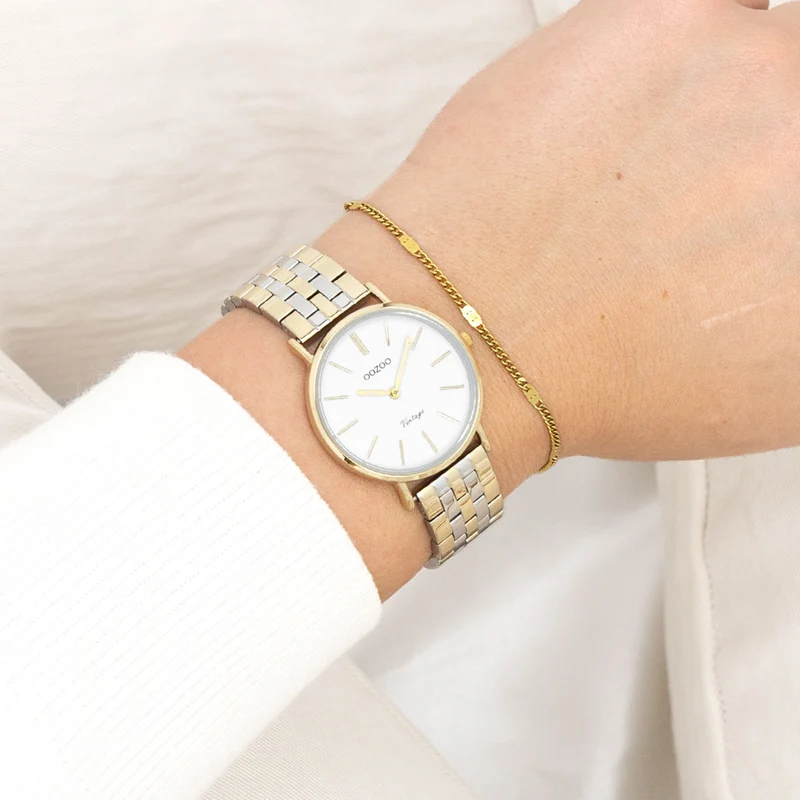 OOZOO Vintage Montre Femme Dorée et Blanche C20407
