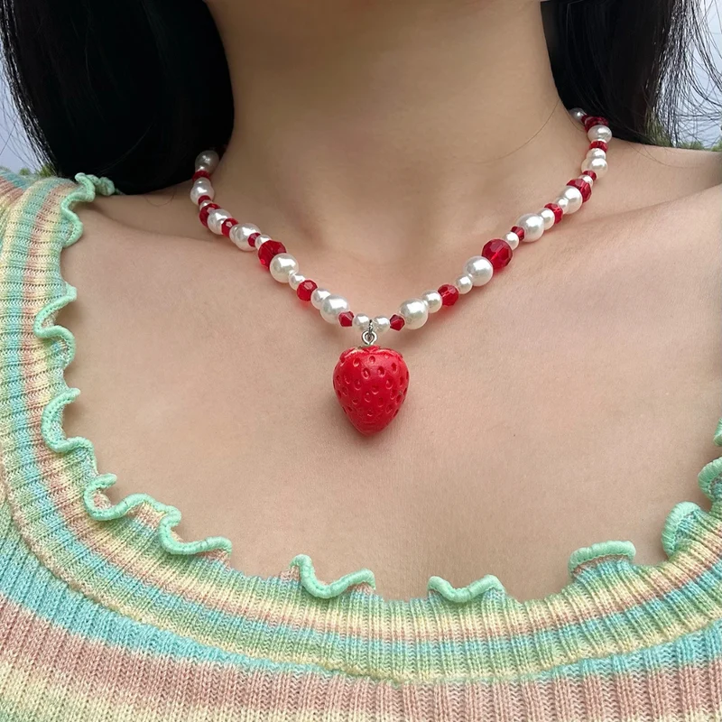 Collier Perles Fraise