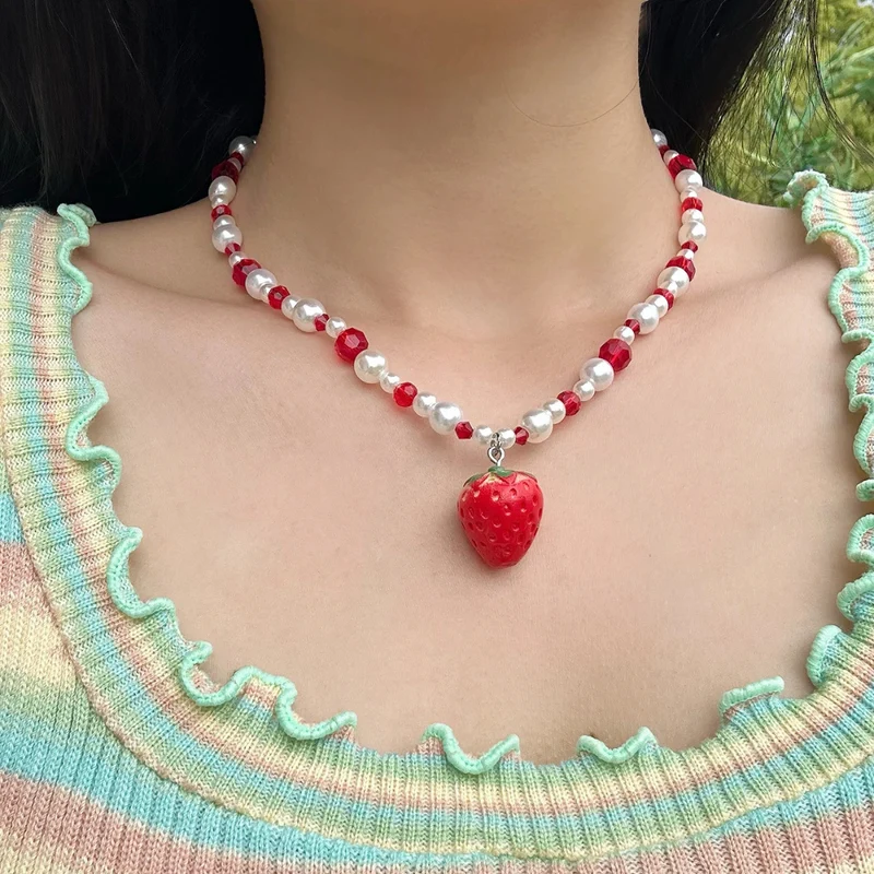 Collier Perles Fraise