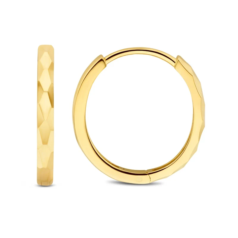 Beloro Jewels Quadrilatero d'Ora Marina 9-Carat Hoop Earrings with Diamond Cut BO360091
