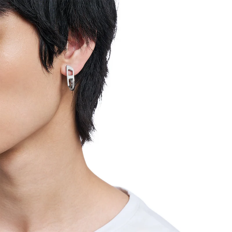 Diesel D Logo Silver Stainless Steel Earrings DX1637040