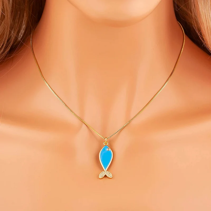 Collier Pendentif Poisson Bleu