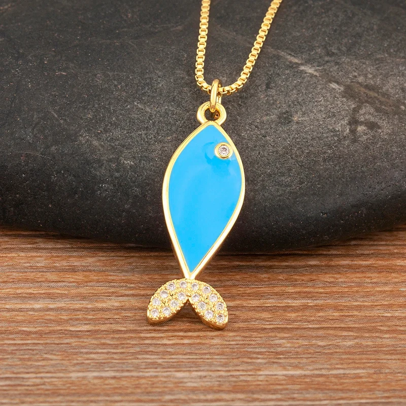 Collier Pendentif Poisson Bleu