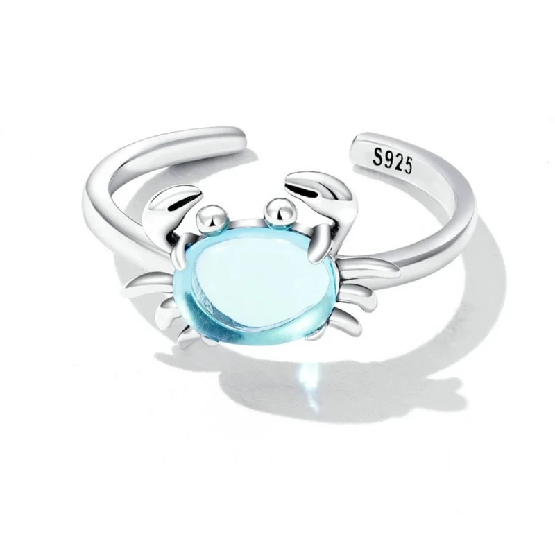 Bague Crabe Argent et Pierre Bleue