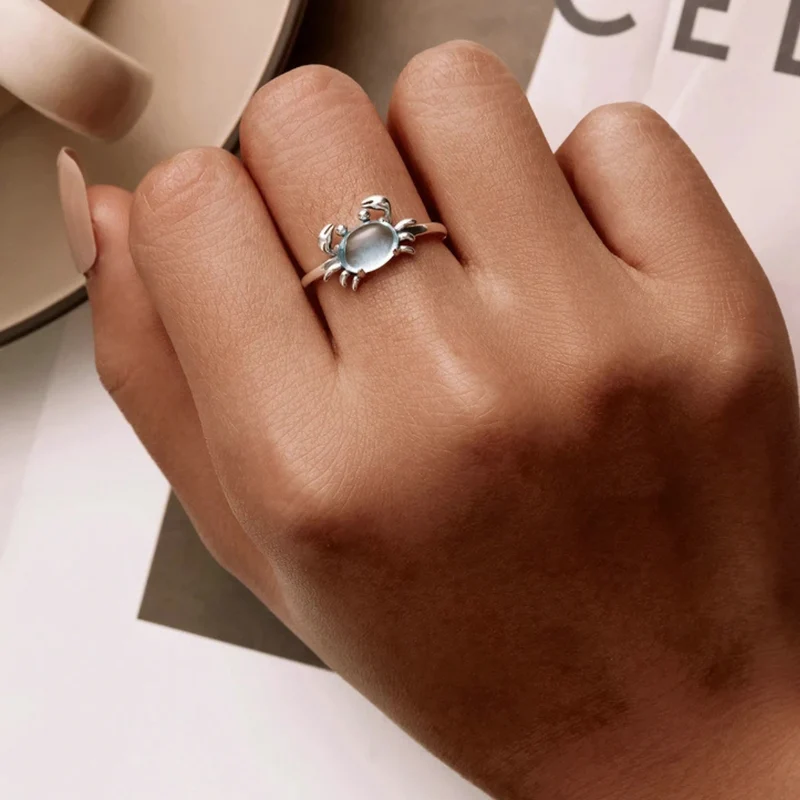 Bague Crabe Argent et Pierre Bleue