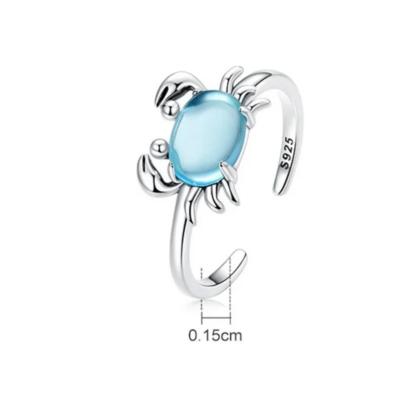Bague Crabe Argent et Pierre Bleue