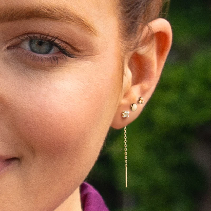 Jackie Gold Van Gogh 14 Karat Gold White Topaz Threater Studs JKE25.567
