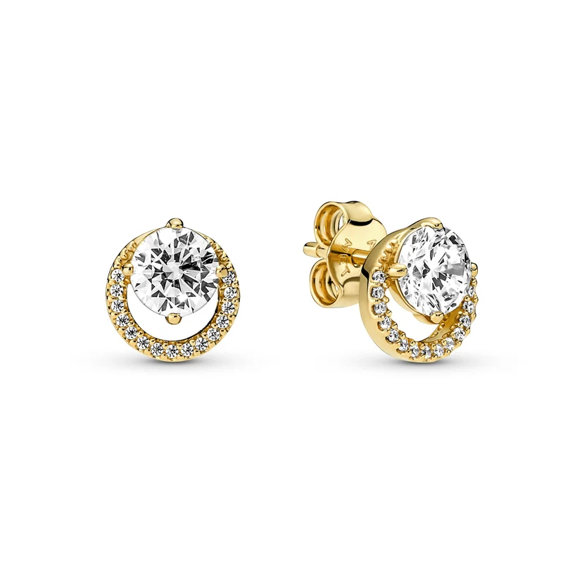 Pandora Timeless Gold-coloured Sparkling Round Halo Ear Studswith14 Carat Gold Plating 261248C01