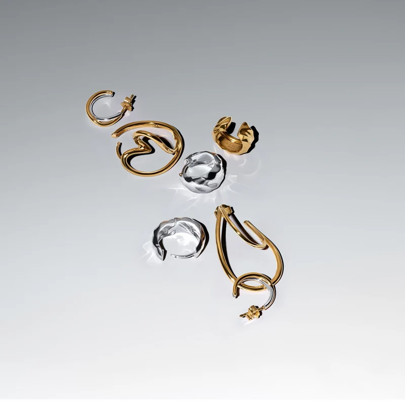 Pandora Essence Gold Plated Organically Shaped Two-tone Hoop Earrings 263880C00