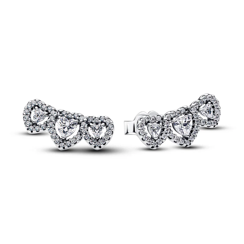 Pandora Timeless 925 Sterling Silver Halo Heart Trilogy Stud Earrings 294411C01