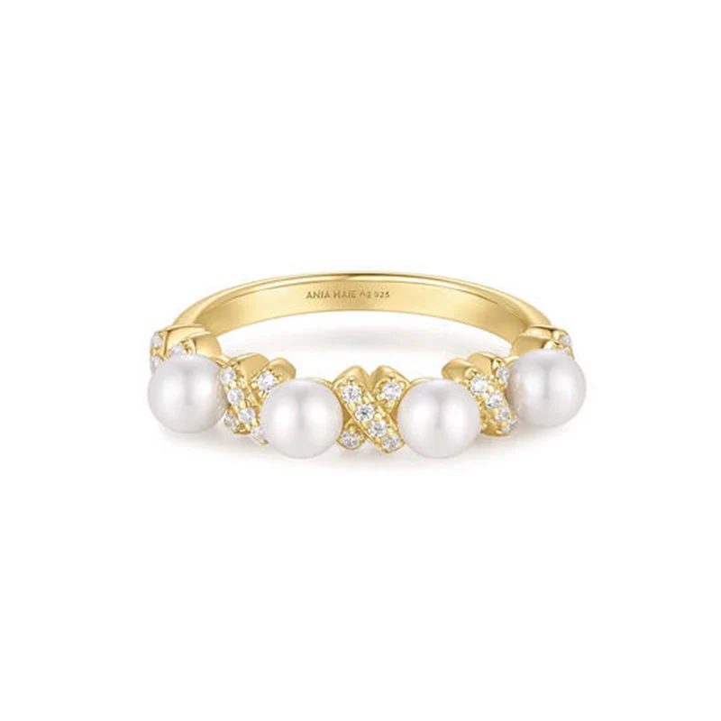 Ania Haie Reimaginer Gold Coloured Sparkling Shell Pearl Ring AH-R069-02G-58