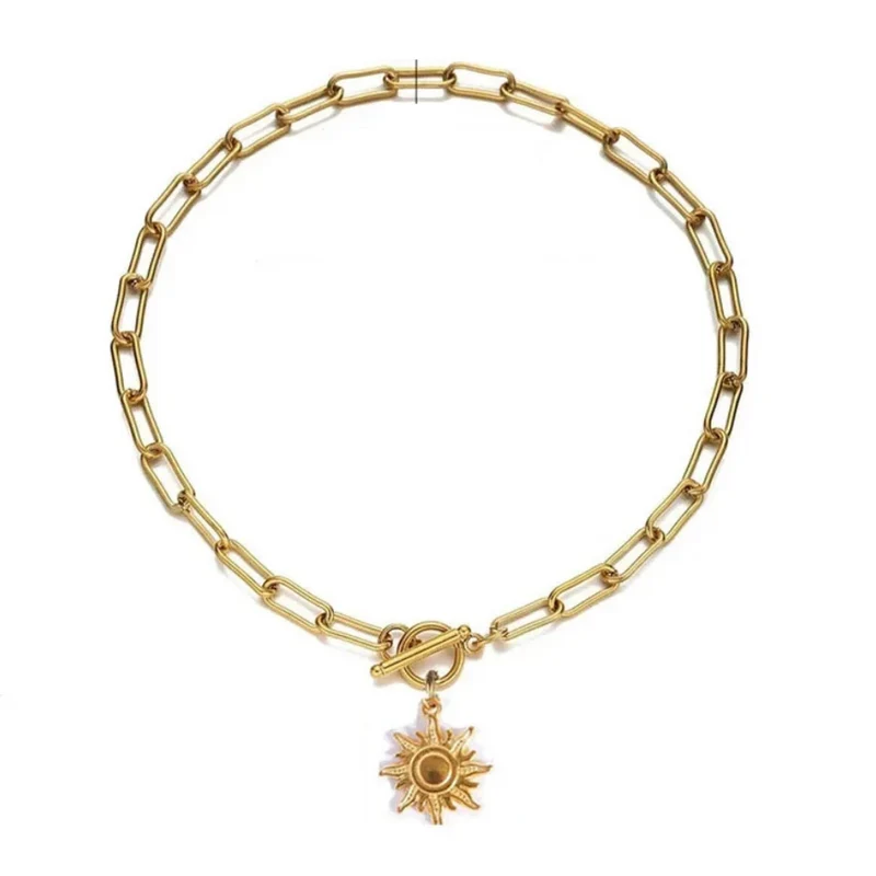 Collier Soleil Grosse Chaine Ras de Cou