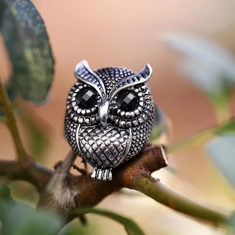 Bague Hibou Yeux Noirs