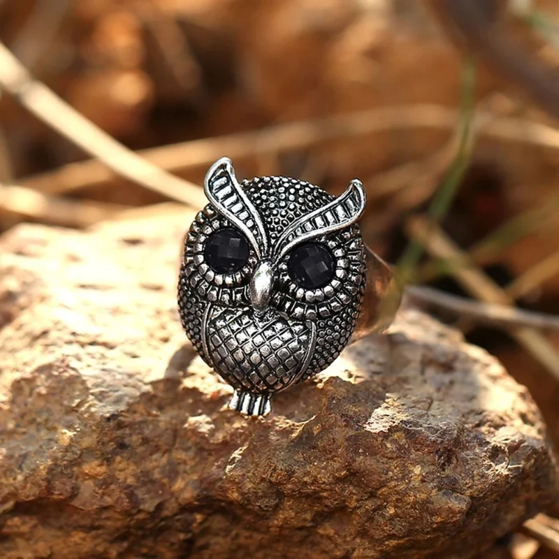Bague Hibou Yeux Noirs