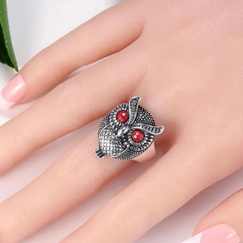 Bague Hibou Yeux Rouges