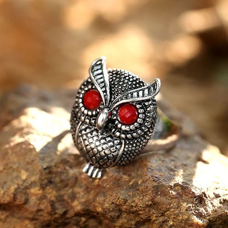 Bague Hibou Yeux Rouges