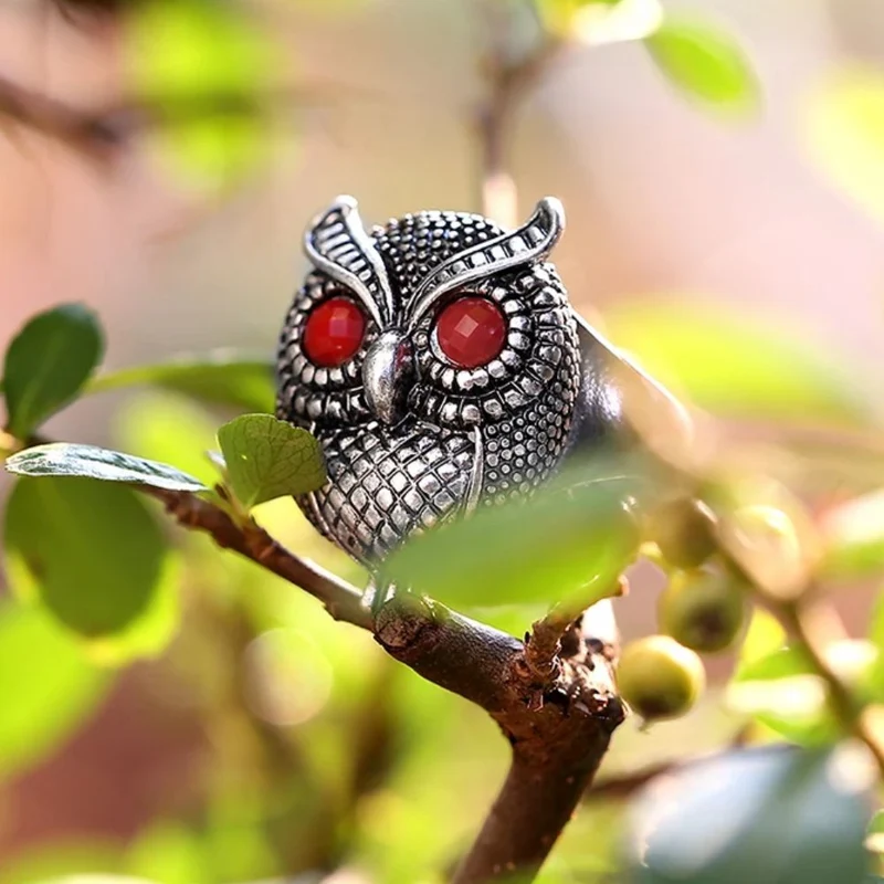 Bague Hibou Yeux Rouges