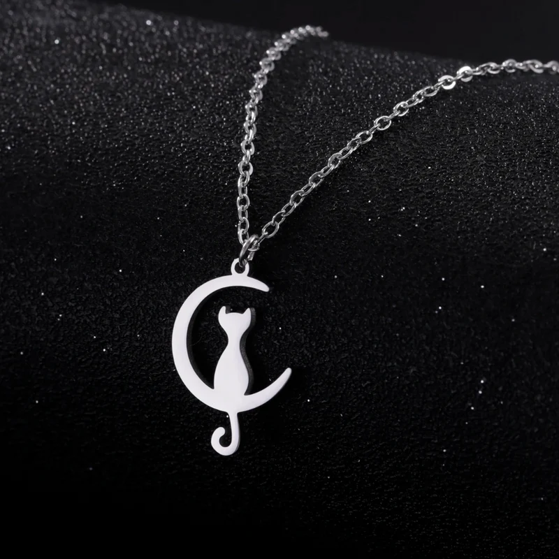 Collier Pendentif Chat et Lune