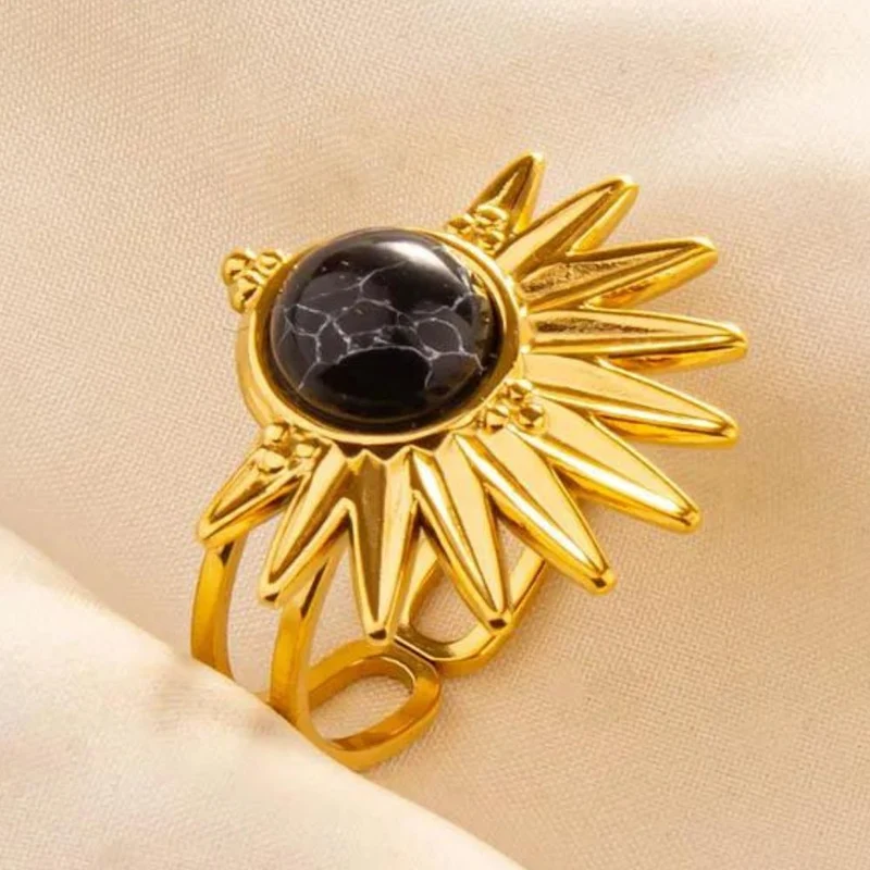 Bague Pierre Noire Demi-Soleil