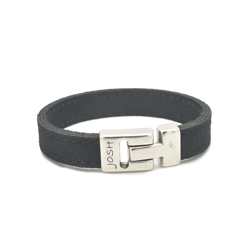 Josh Black Leather Bracelet 25037SL/BLCK/MED