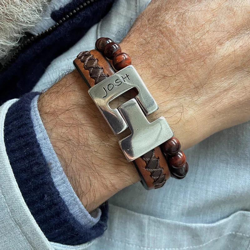 Josh Red Tiger Leather Bracelet 25044SL/CORT/LME