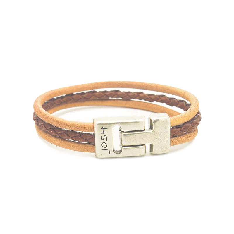 Josh Cognac Leather Bracelet 25045SL/CGNC/LRG