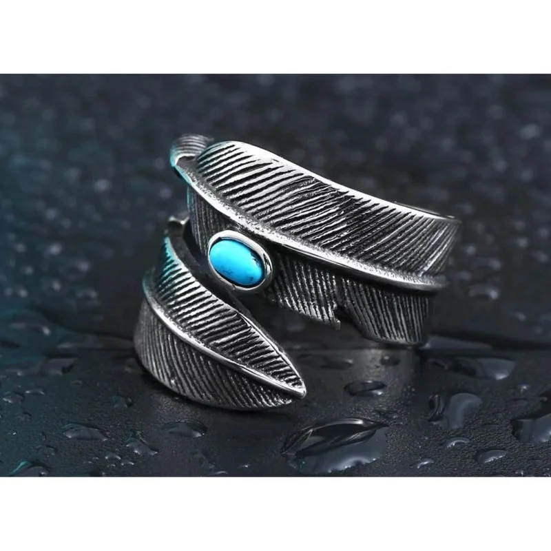 Bague Plume et Turquoise Argent