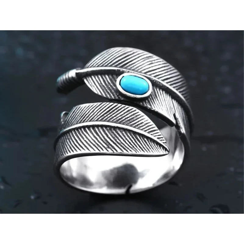 Bague Plume et Turquoise Argent