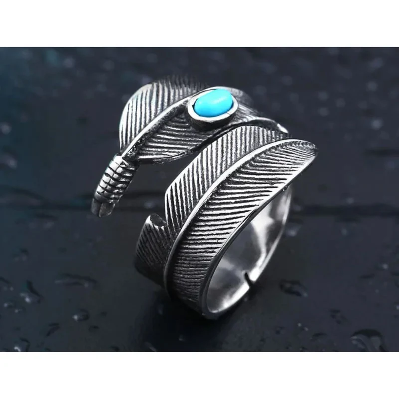 Bague Plume et Turquoise Argent