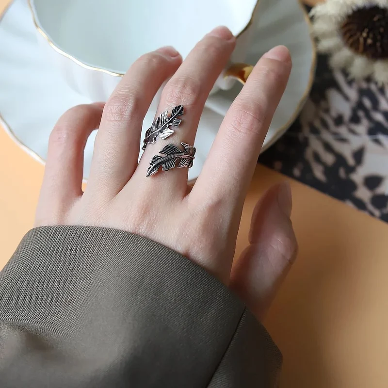 Bague Plume Argent Ajustable