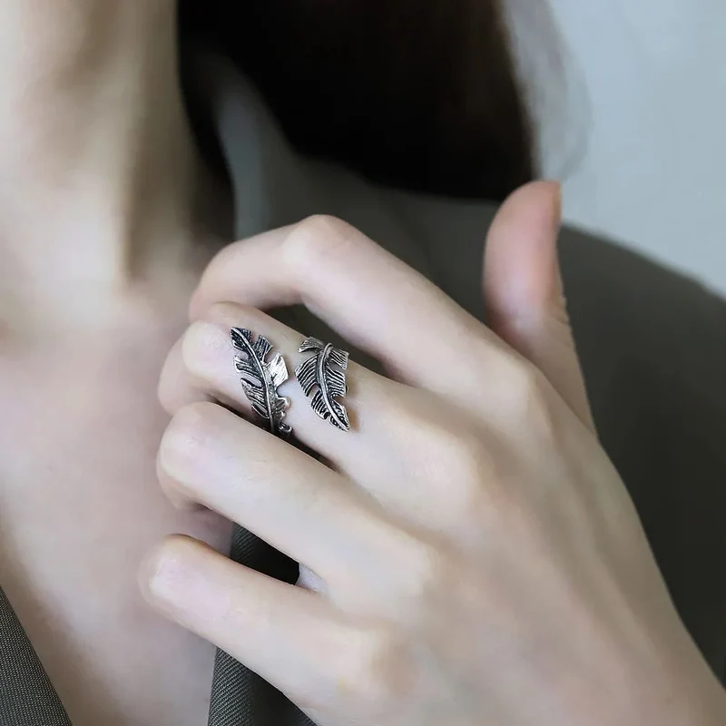Bague Plume Argent Ajustable