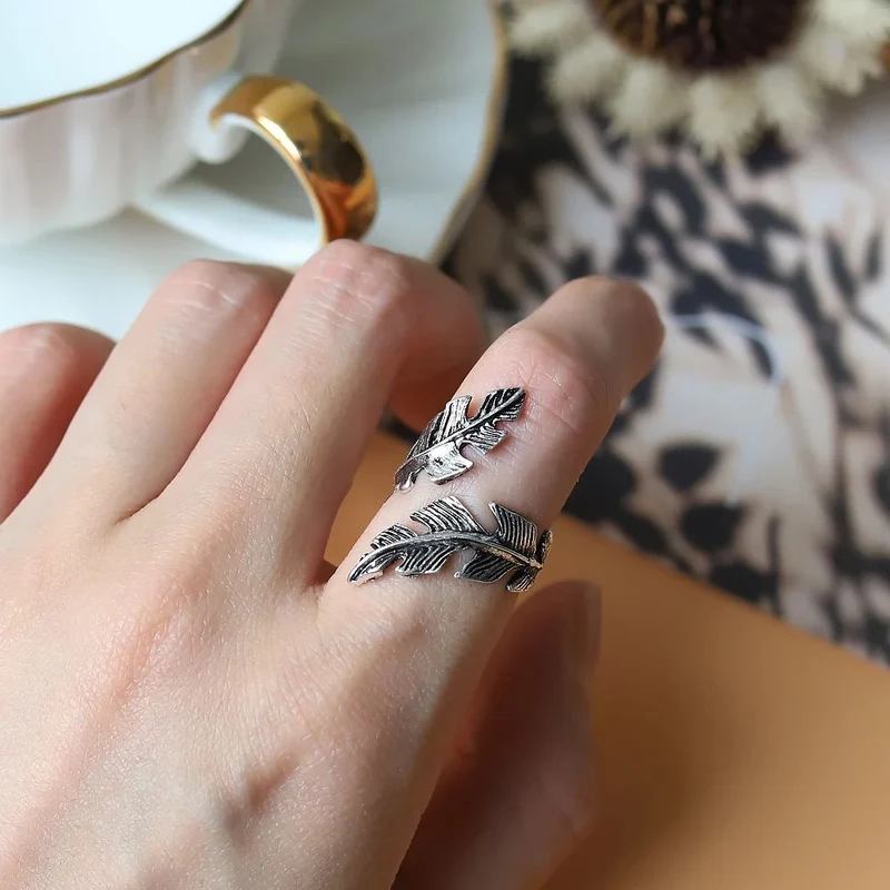 Bague Plume Argent Ajustable