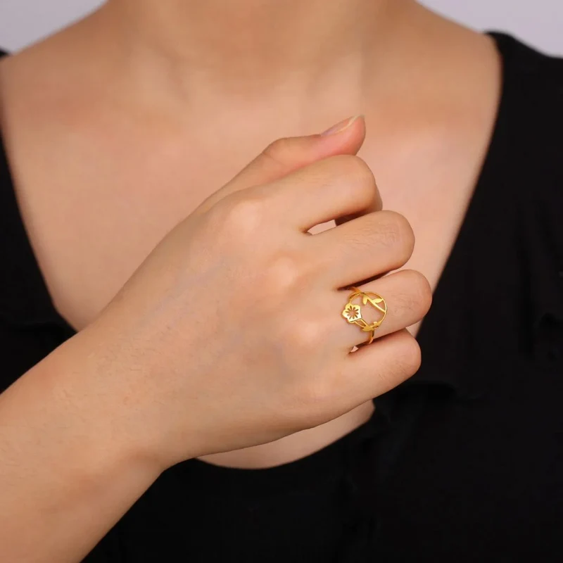 Bague Fleur Acier Inoxydable