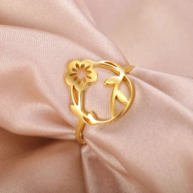 Bague Fleur Acier Inoxydable