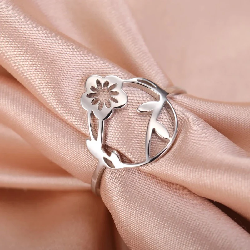 Bague Fleur Acier Inoxydable