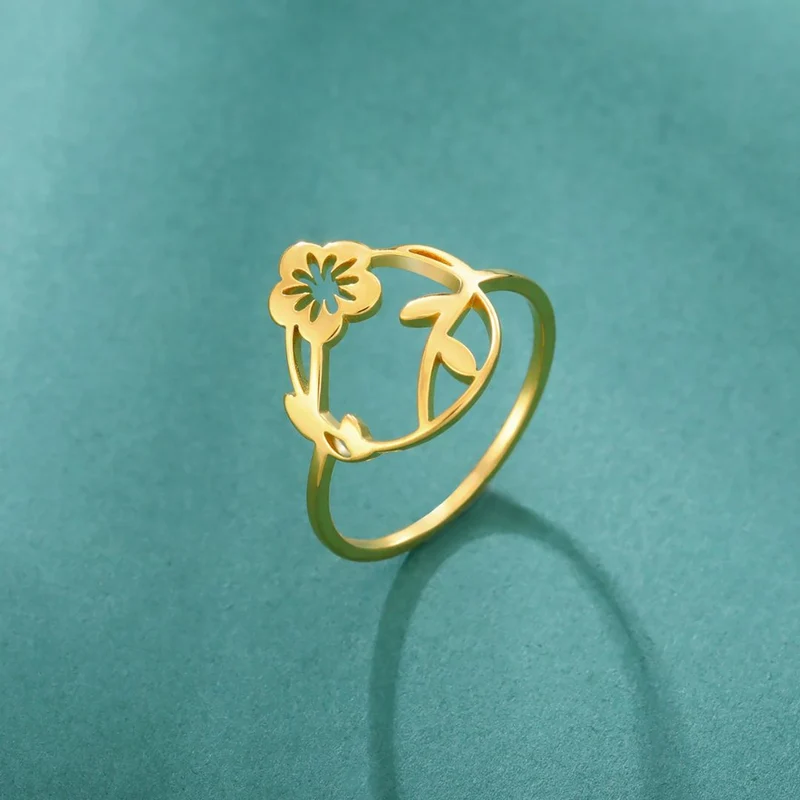 Bague Fleur Acier Inoxydable