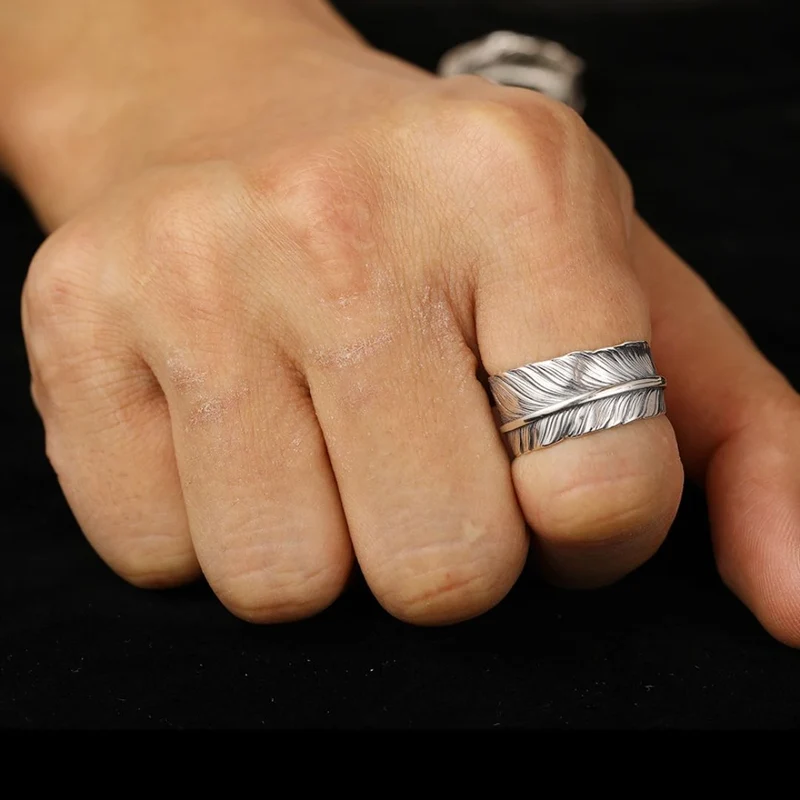 Bague Plume Argent Ouverte