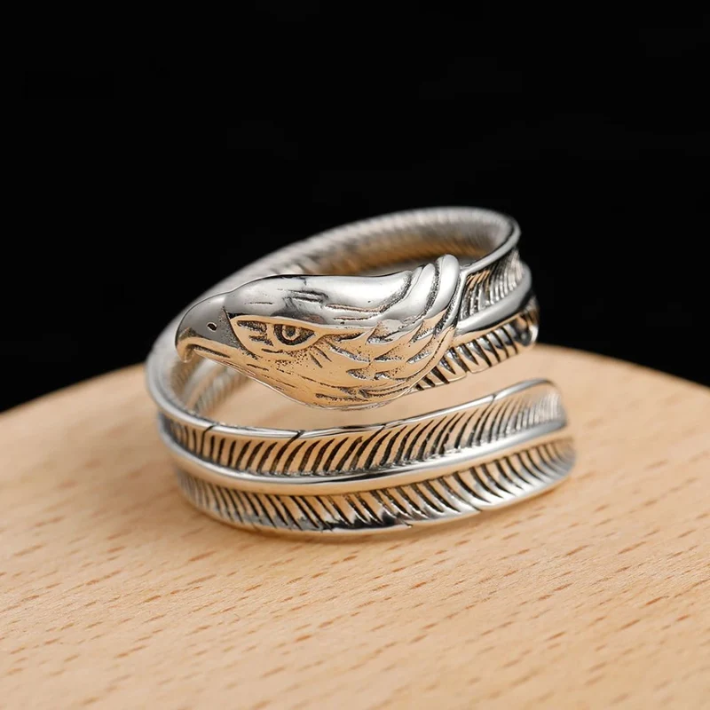 Bague Tête Aigle et Plume