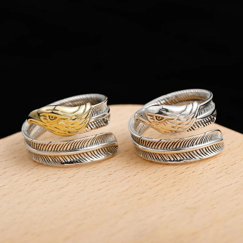 Bague Tête Aigle et Plume